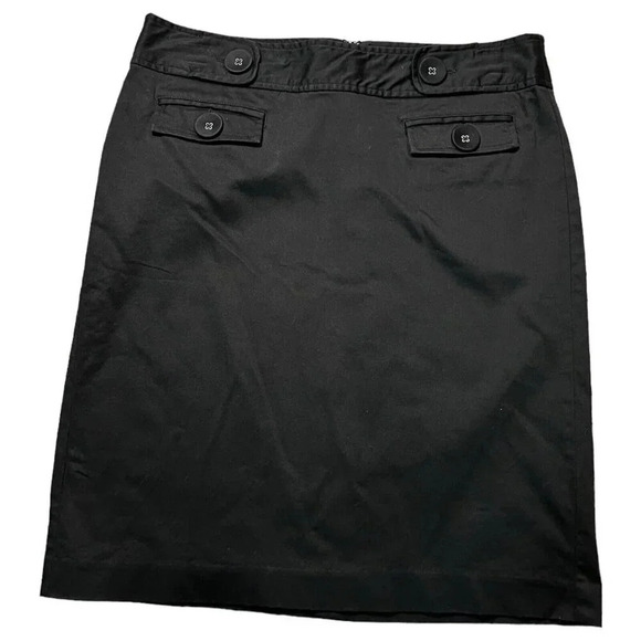 Gap Black Button Front Detail Cotton Pencil Skirt Knee Length Size 0 - Picture 1 of 5